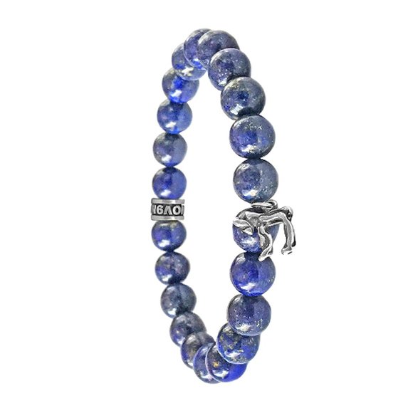 NOV9M®️ 925 Silver Jewish Chai Charm Lapis Beads Bracelet - Picture 3 of 3